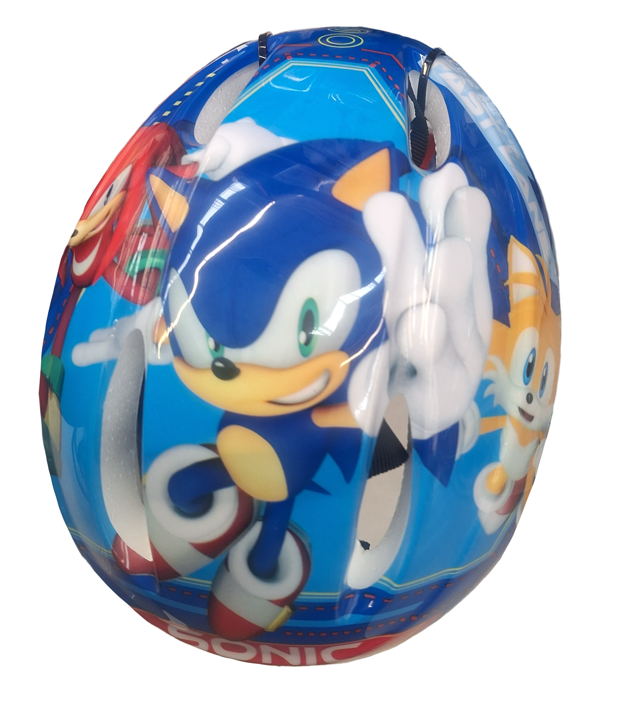 a bike helmet with an image of sonic on it