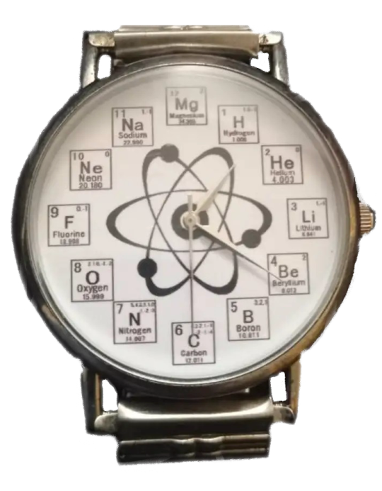 a watch featuring periodic table elements. i have no idea if that's how they're called.