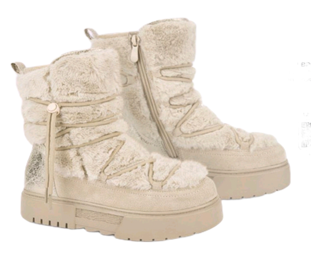 white furry boots
